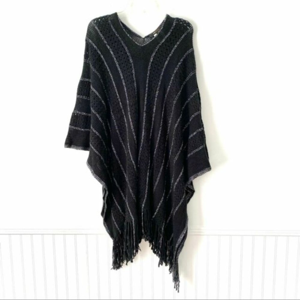 BCBG Max Azria Black Silver Poncho Sweater OS